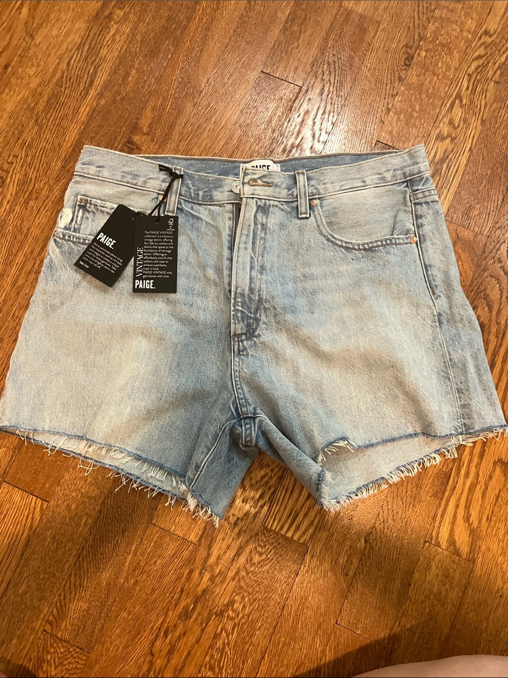 PAIGE Light Blue Distressed Denim Cutoff Shorts